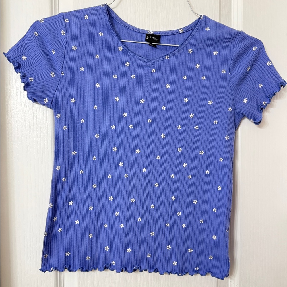 Art class Blue white floral short sleeve girls top size XL